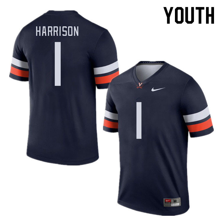Youth #1 Suderian Harrison Virginia Cavaliers College Football Jerseys Stitched Sale-Navy
